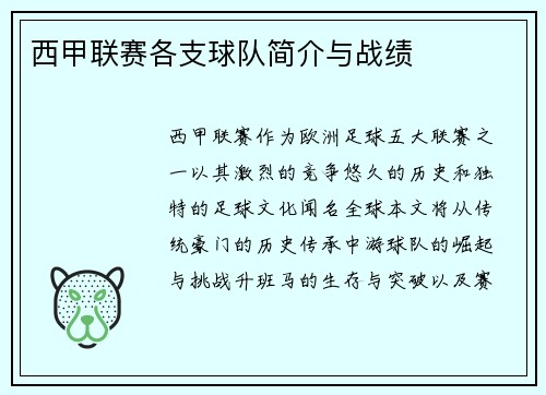 西甲联赛各支球队简介与战绩